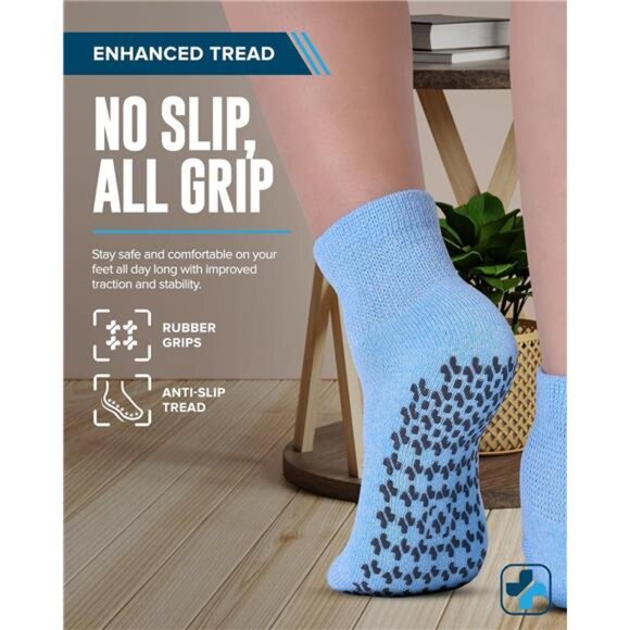 Diabetic Ankle Socks with Grippers for Men and Women - 4 Pair 1/4 Length Socks - Picture 3 of 7